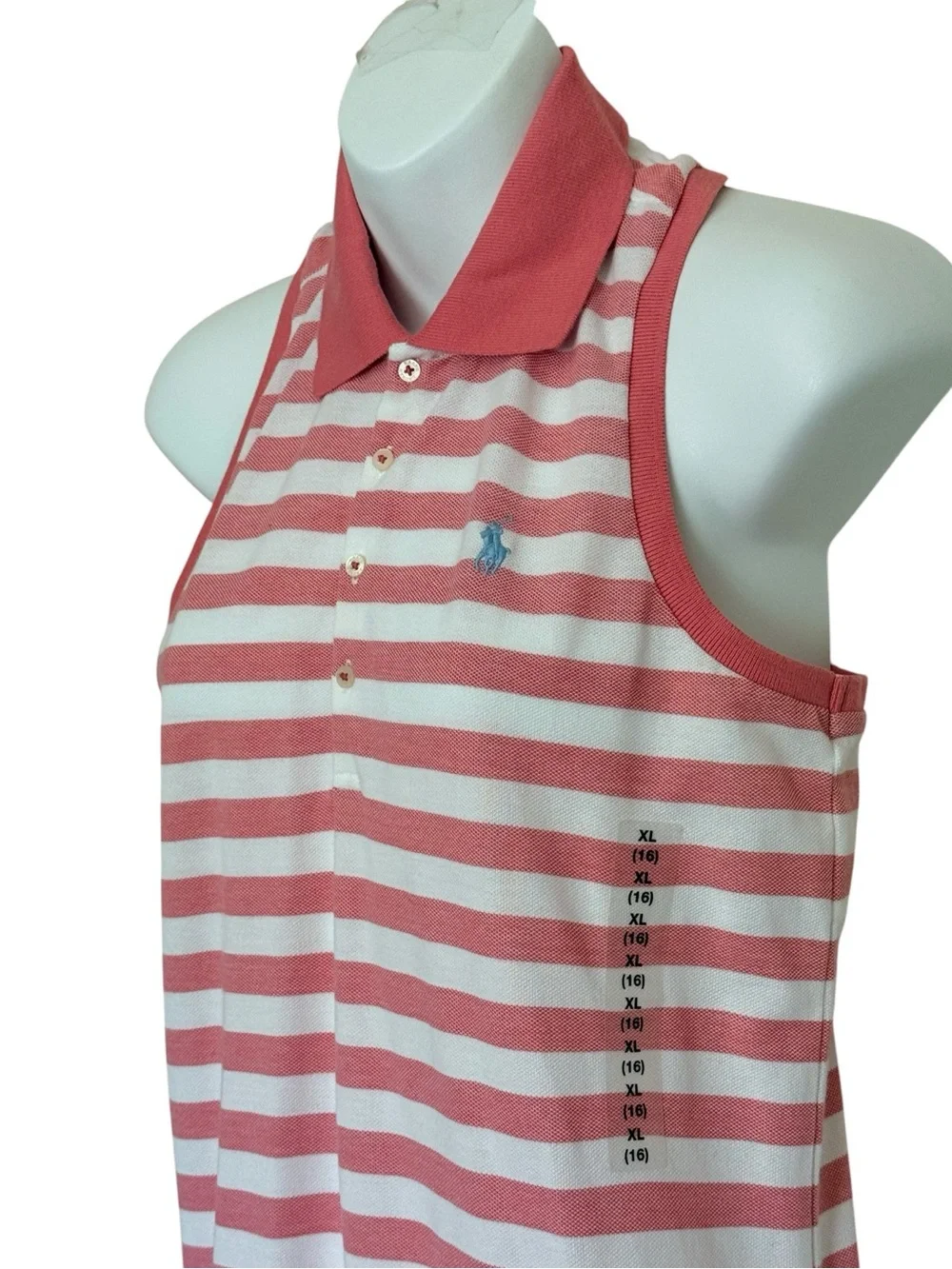 NWT Polo Ralph Lauren Striped Polo Sleeveless Dress in Coral and White Size XL